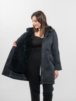 Luxury Dark Blue Parka with Sheepskin Lining