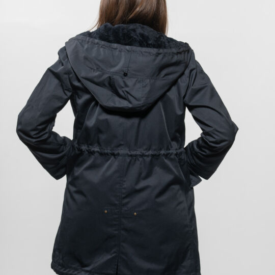 Luxury Dark Blue Parka with Sheepskin Lining