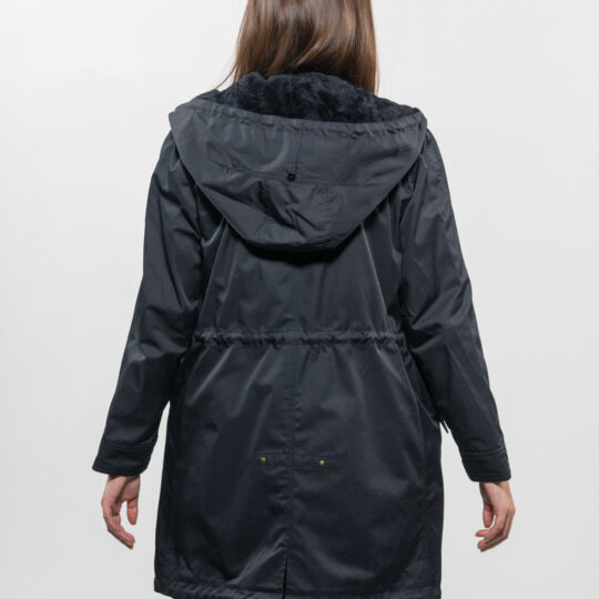 Luxury Dark Blue Parka with Sheepskin Lining