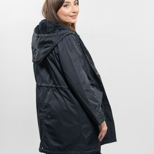 Luxury Dark Blue Parka with Sheepskin Lining