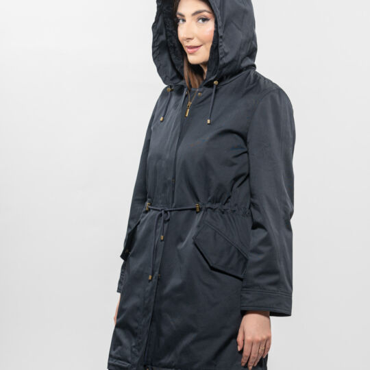 Luxury Dark Blue Parka with Sheepskin Lining