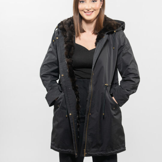 Hooded Black Parka with Sable Lining