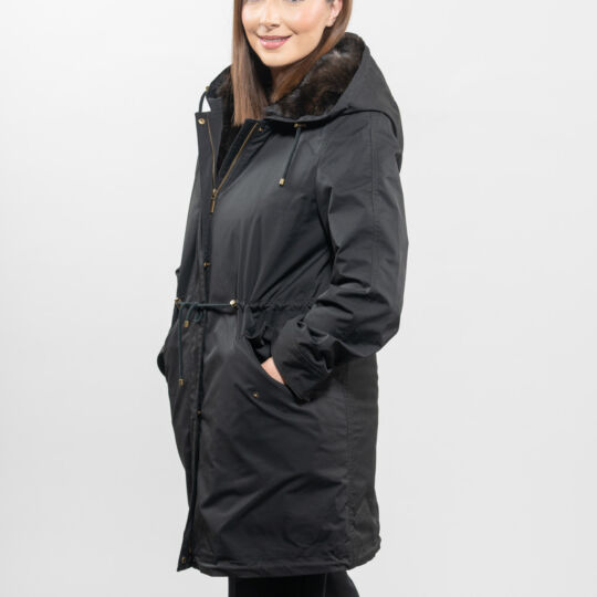 Hooded Black Parka with Sable Lining