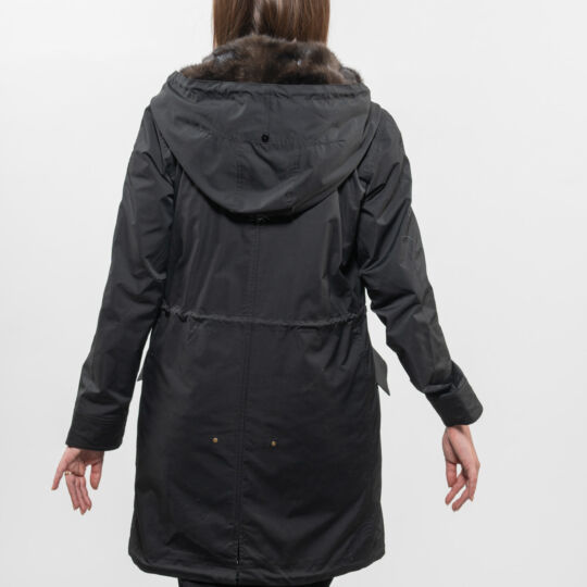 Hooded Black Parka with Sable Lining