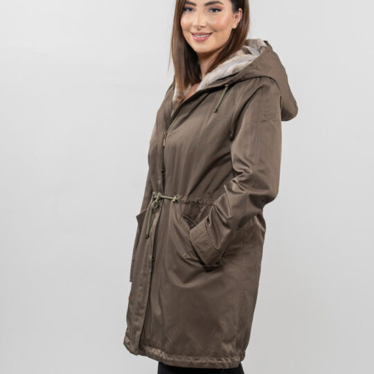 Light Khaki Winter Parka with Sheared Mink Lining