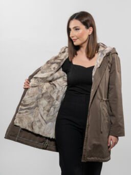 Light Khaki Winter Parka with Sheared Mink Lining