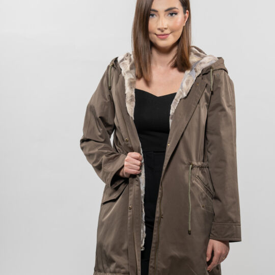 Light Khaki Winter Parka with Sheared Mink Lining