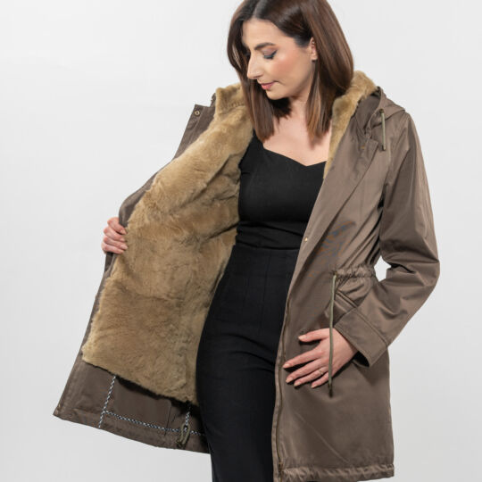 Light Khaki Parka with Sheepskin Lining