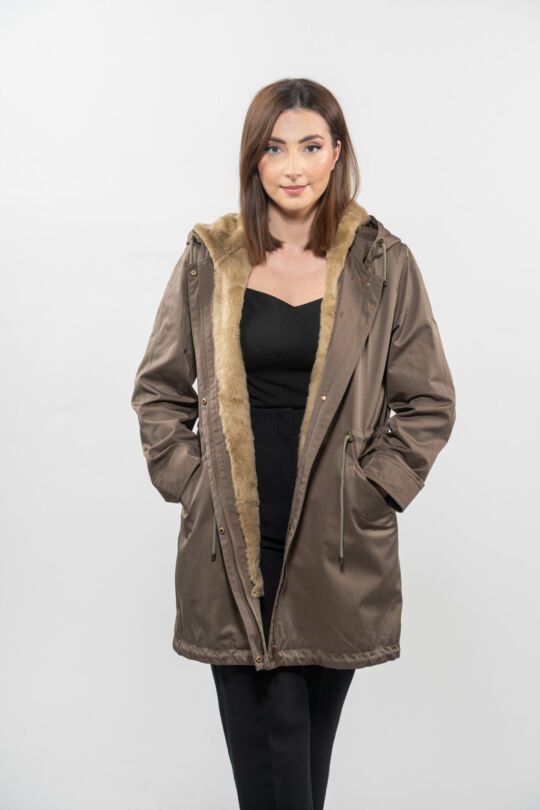 Light Khaki Parka with Sheepskin Lining