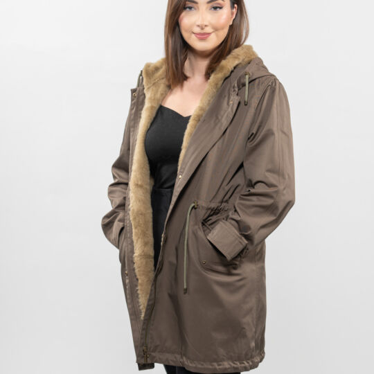 Light Khaki Parka with Sheepskin Lining