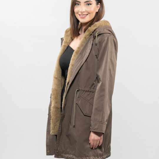 Light Khaki Parka with Sheepskin Lining