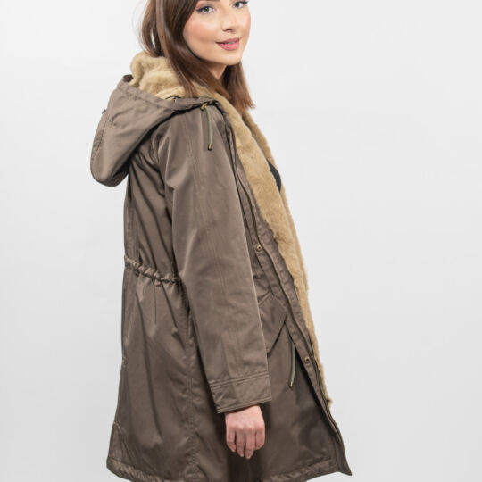 Light Khaki Parka with Sheepskin Lining